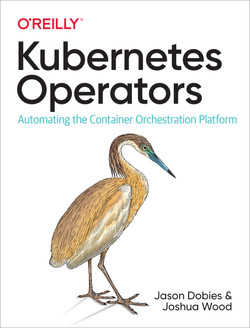 Kubernetes Operators book cover with squacco heron (Ardeola ralloides) bird